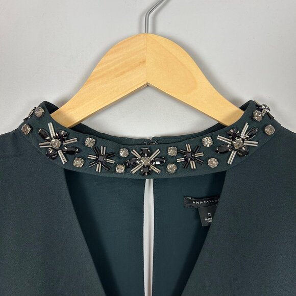 Ann Taylor Beaded Neck Cutout Top Size 12 Dark Gray Flutter Sleeve Blouse Women' - Picture 6 of 7